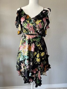 Current Mood Wildflower Dreams Wrap Mini Dress Large Dark Floral Whimsigoth